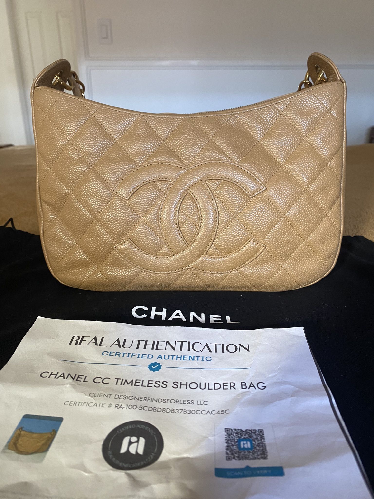 Chanel Timeless CC Carviar In Beige W/ Gold Hardware