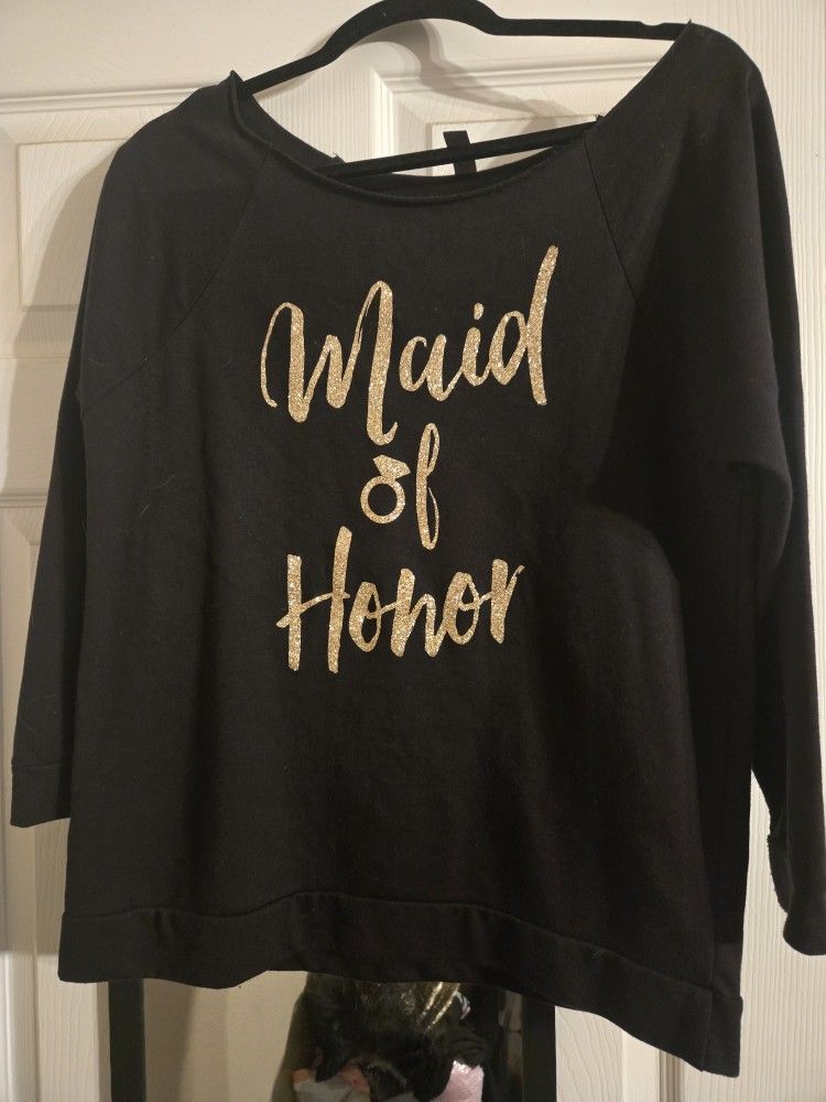 Cute, Soft Slouchy Black And Gold Maid Of Honor Sweater