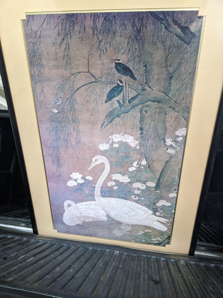 Pair Of Geese In a Framed Matted Wall Picture Frame