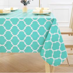 100% Waterproof Vinyl Tablecloth, Wipeable Flannel Backing Table Cloth for Rectangle Tables, Moroccan Plastic Table Cover for Kitchen, Picnic and Part
