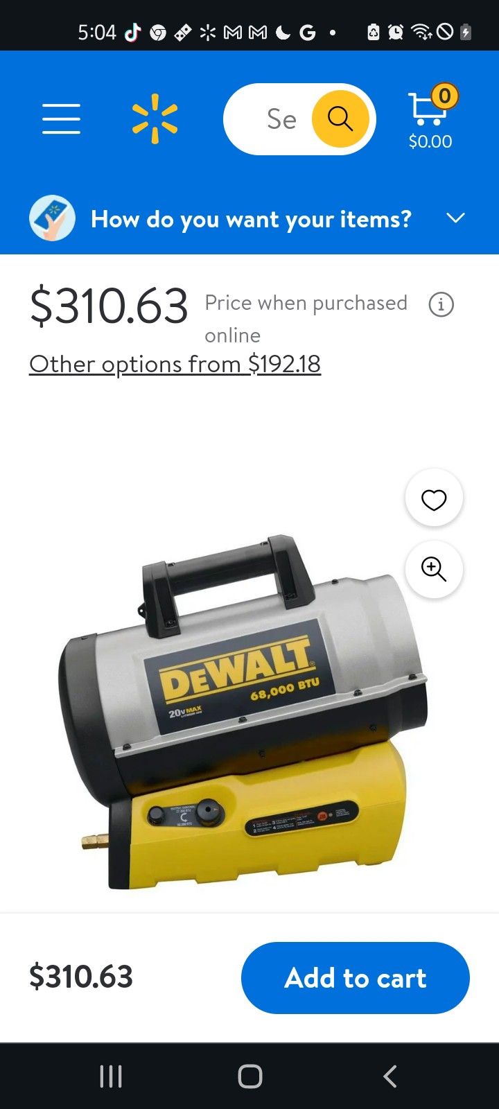 Dewalt Propane Heater 68,000 Btu 20v Battery 