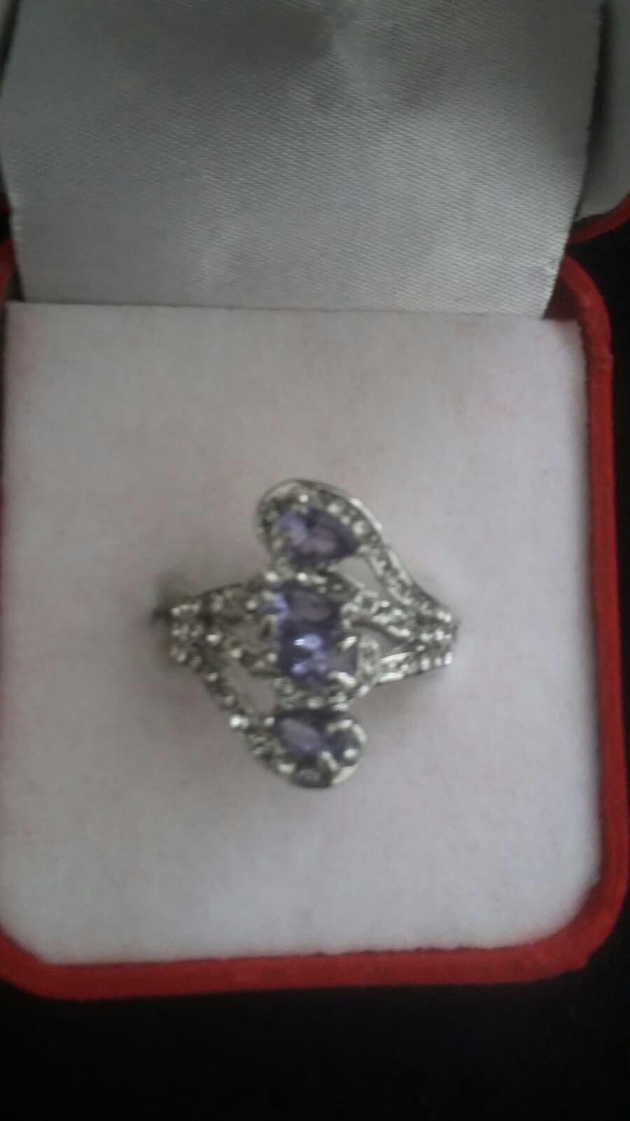 Ladies fashion 925 silver natural sapphire gemstone diamond ring princess wedding band size 9
