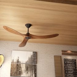 60" Walnut 3-Blades Wood Ceiling Fan with Remote Control