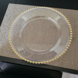 13" Clear Charger Plates - Plastic Gold Beaded Rim