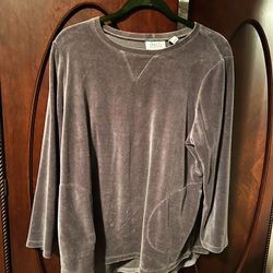 DENIM & CO ACTIVE Grey VELOUR TUNIC - Dressed Up Version Of The Classic Sweatshirt With Pockets & Dropped Hemline - Large Petite