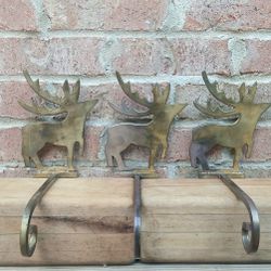 Vintage Brass Reindeer Stocking Hangers