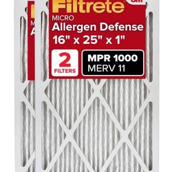3M Filtrete 16x25x1 AC Furnace Air Filter, MERV 11, MPR 1000, Micro Allergen Defense, 3-Month Pleated 1-Inch Electrostatic Air Cleaning Filter, 2 Pack