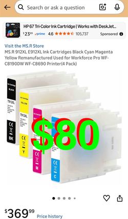 Ink Cartridges Black Cyan Magenta Yellow Remanufactured Used for Workforce Pro WF-C8190DW WF-C8690 Printer(4 Pack)