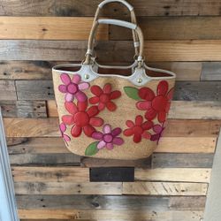 New With Tags RETIRED Coach Bag-Purse~straw flowers floral