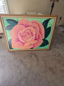 Large Framed Rose Painting Gold Frame