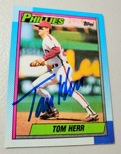 Autographed, 1990 Topps Baseball #297,Tommy Herr,Philadelphia Phillies