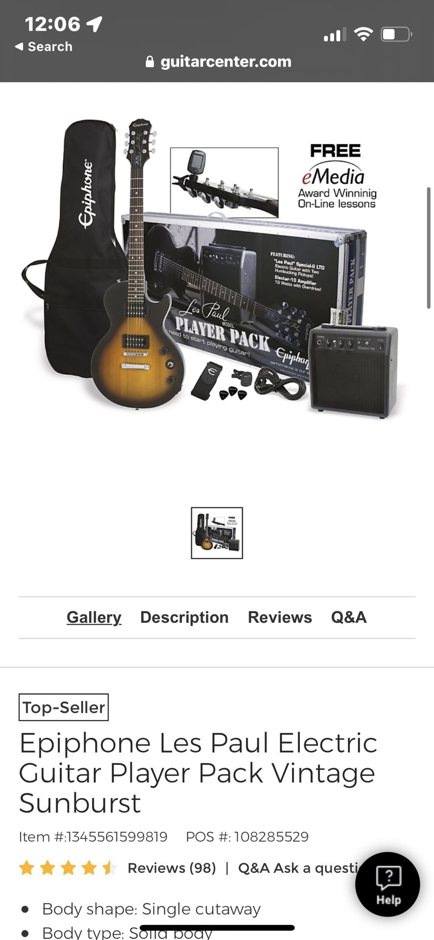 Epiphone Les Paul Electric Guitar Pack With Amp