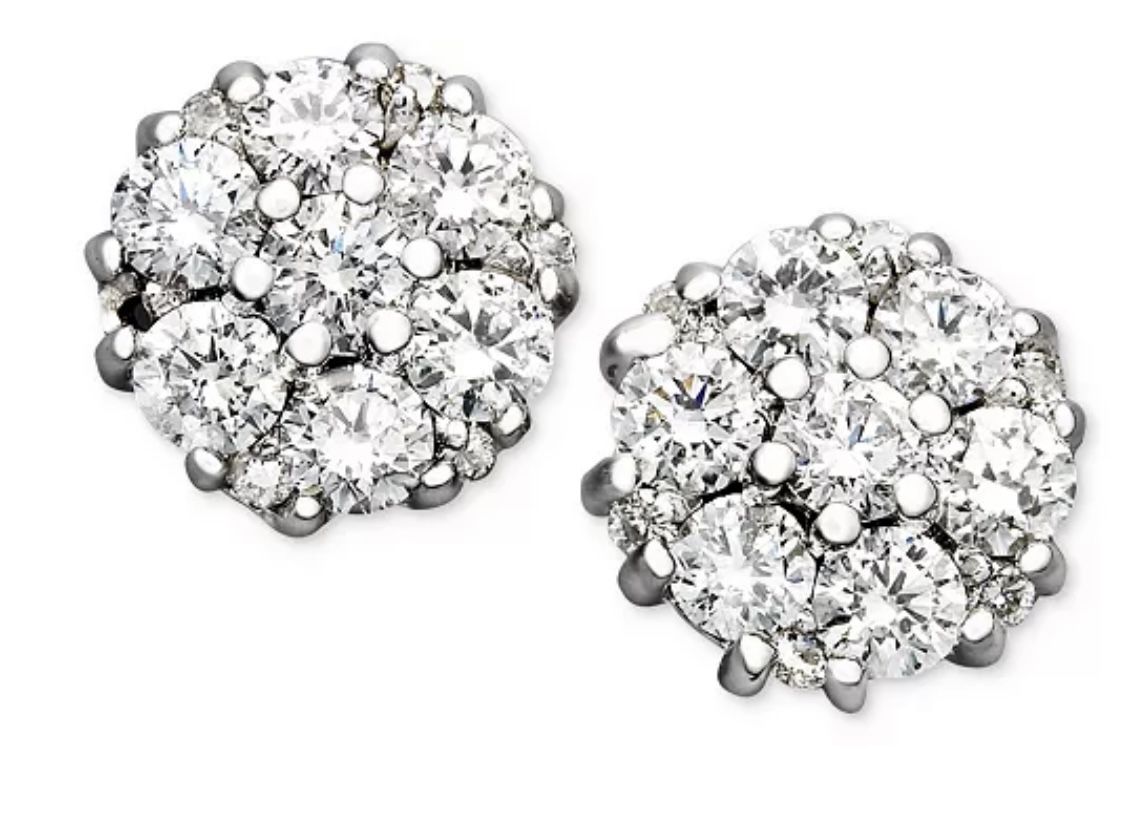 New 14k White Gold Diamond Flower Earrings