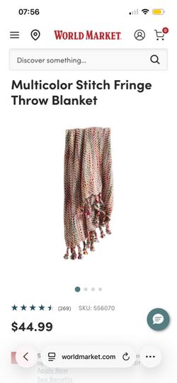 World Market Multicolor Stitch Fringe Throw Blanket NEW