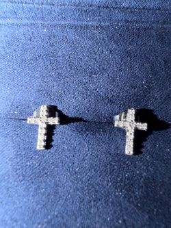 Natural diamond  .925 cross earrings