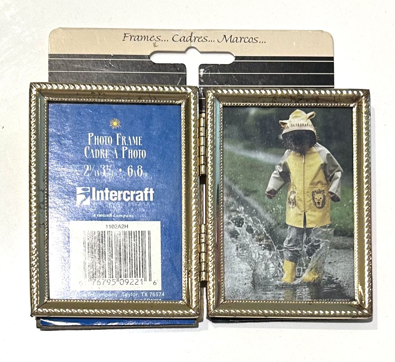 NEW Intercraft Bi-fold Gold Picture Frame For 2 1/4 X3 1/4 Double Photo Vintage