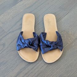 Lulus Women's Flat Slide Sandals, Size 6, Blue Satin Knot
