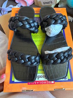 Black braided open toe sandals