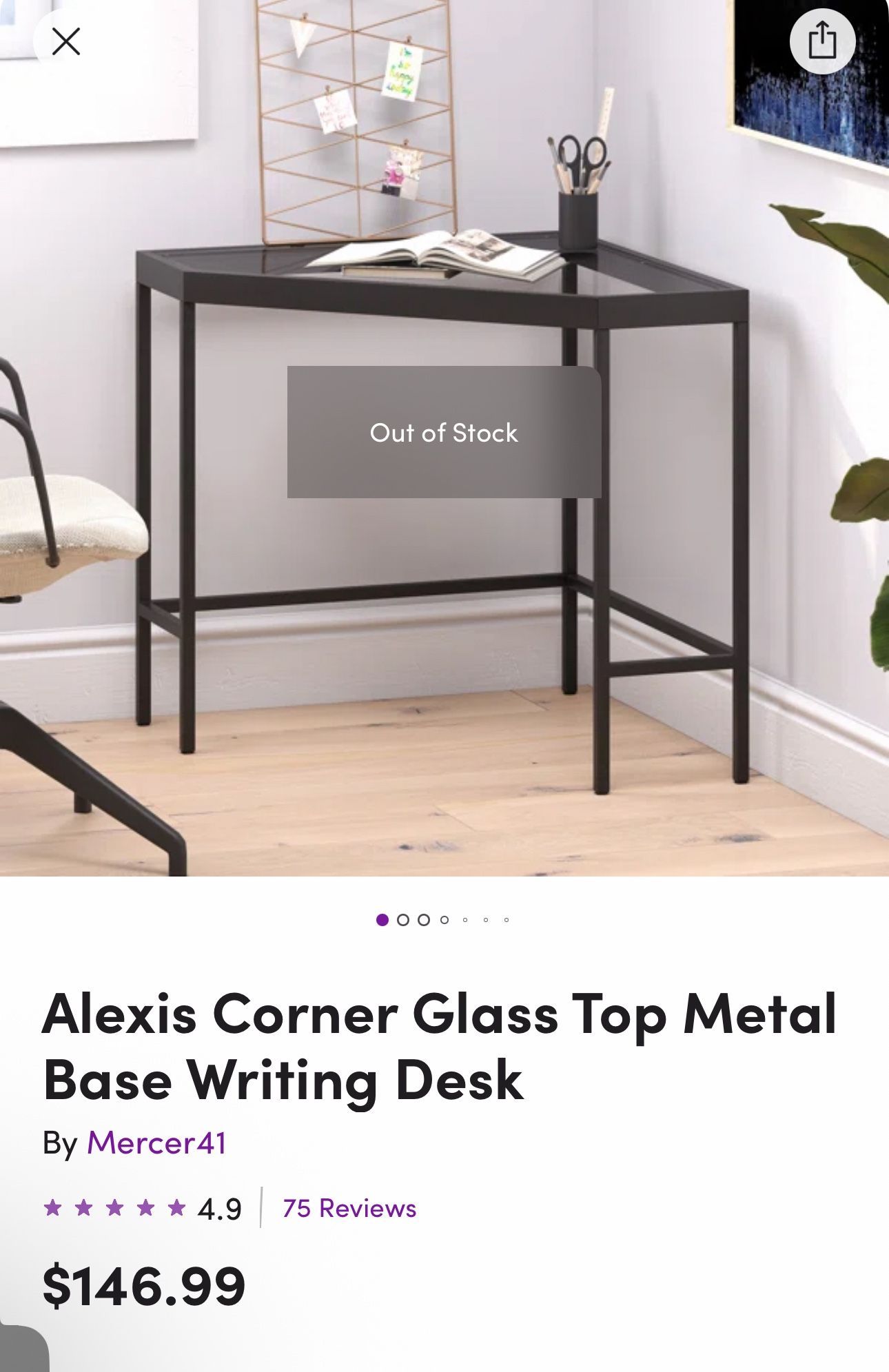 Alexis Corner Desk Metal Glass Minimalist Makeup Table
