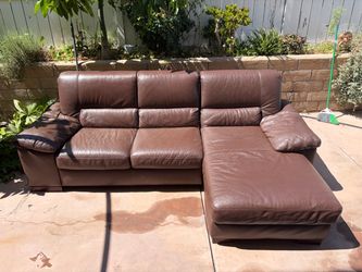 Brown leather couches