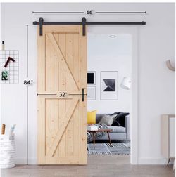 32in x 84in Sliding Barn Door with 5.5FT Barn Door Hardware Kit & Handle Included,DIY Assemblely,Easy Install,Interior Rooms & Storage Closet,K-Frame