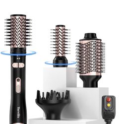 Terviiix 4-in-1 Hot Air Rotating Blow Dryer Brush Kit 1000W with Rotatable Round Brushes (2 Sizes), Oval Volumizer, and Diffuser Ideal for Curly Hair,