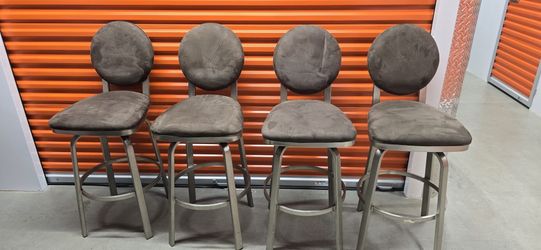Set of 4 Swivel Bar Stools with Brown Upholstery
