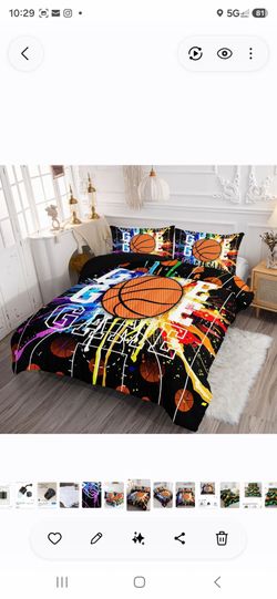 Quilt set with basketball drawings for boys, sports Queen