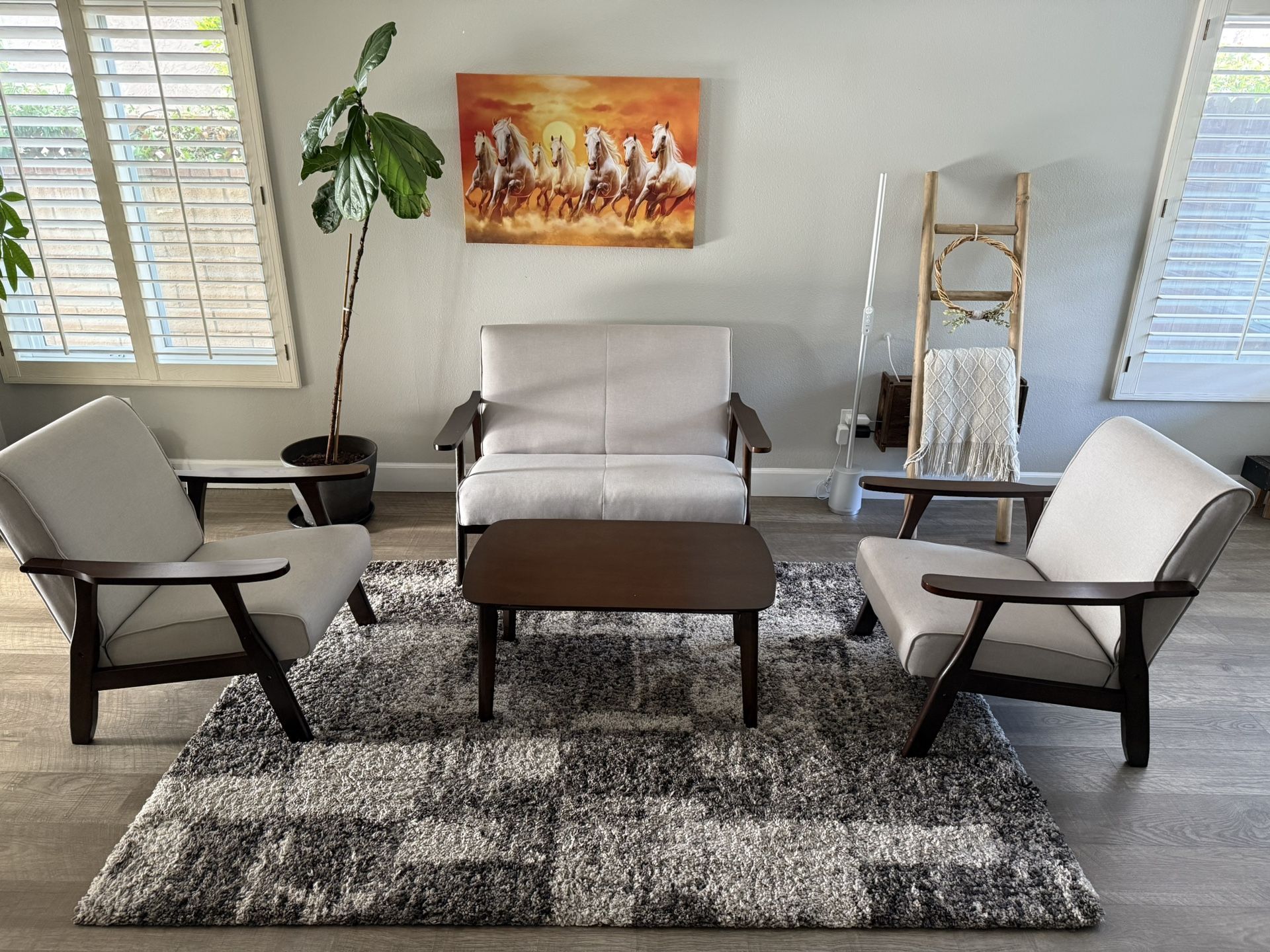 Love Seat, Arm Chairs And Coffee Table