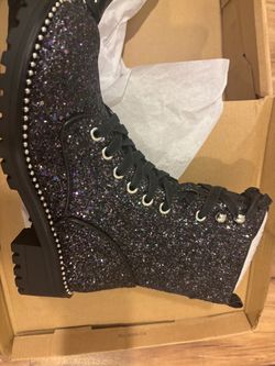 Black Glitter Lace-Up Combat Boots
