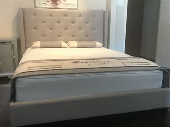 BRAND NEW QUEEN SIZE GRAY TUFFED BED CRAME WITH NEW MATTRESS /FAST DELIVERY