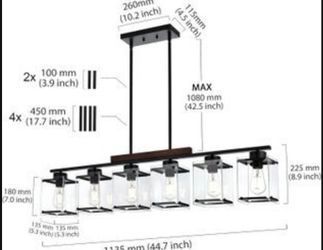 Open Box TULUCE Farmhouse 6 Light Chandelier Lighting Vintage Pendant Lighting Clear Glass Shade Flush Mount Lighting Fixture Black Pendant Lamp