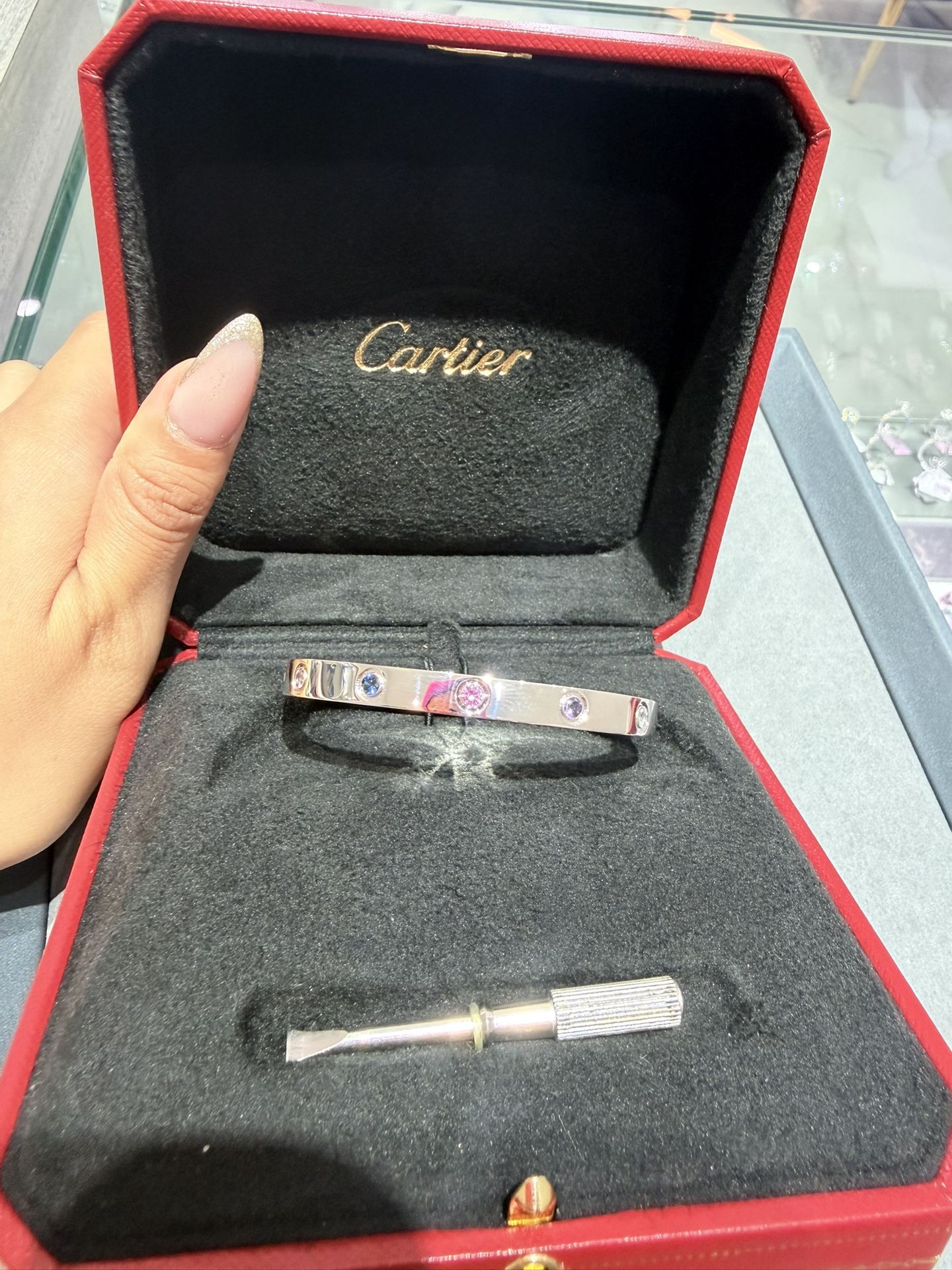 Cartier Sapphire Garnet Amethyst Love Bracelet 18K White Gold