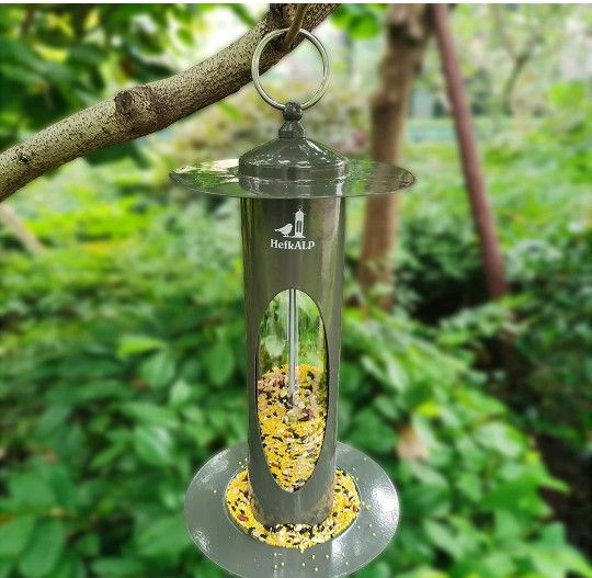 Metal bird feeder for outdoor hanging sunflower seeds wild bird feeders Gray