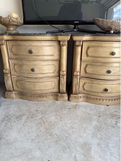 Vintage Marble Top Nightstands Set of 2 – Antique Style