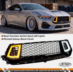 For 2024-2026 Mustang S650 GT Ecoboost V2 Gloss Black LED DRL Front Upper Grille