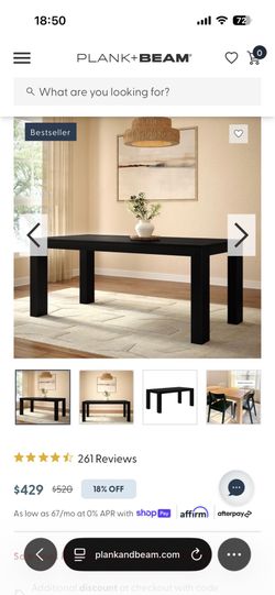 Plank+beam 72” modern dining table (No chairs, table only)