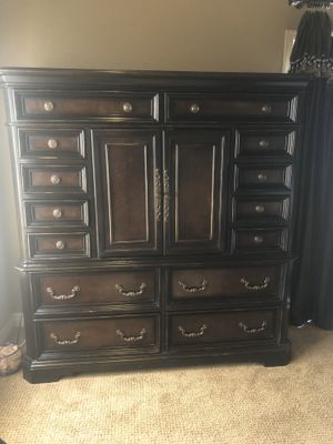 Photo Large cabinet or dresser holds small TV 65” wide by 65” tall by 20” deep Bell & Tatum