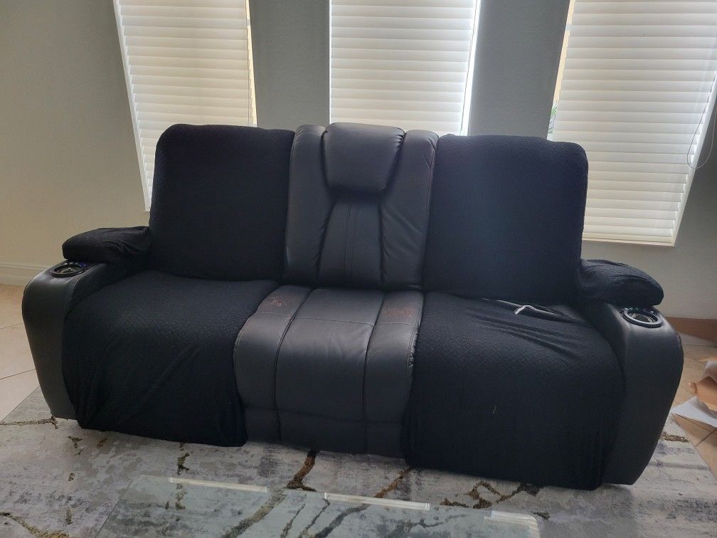 Black Electric Reclining Sofa w/ swing down center console