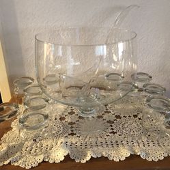 Princess House Crystal PunchBowl, Ladel And 12 Drinking Glasses