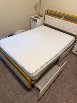 Gold Metal Bed Frame with Storage Drawers