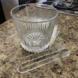 Princess House crystal ice bucket with tongs ~ Highlights Collection