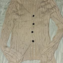 Beige Ripped Style Cardigan 