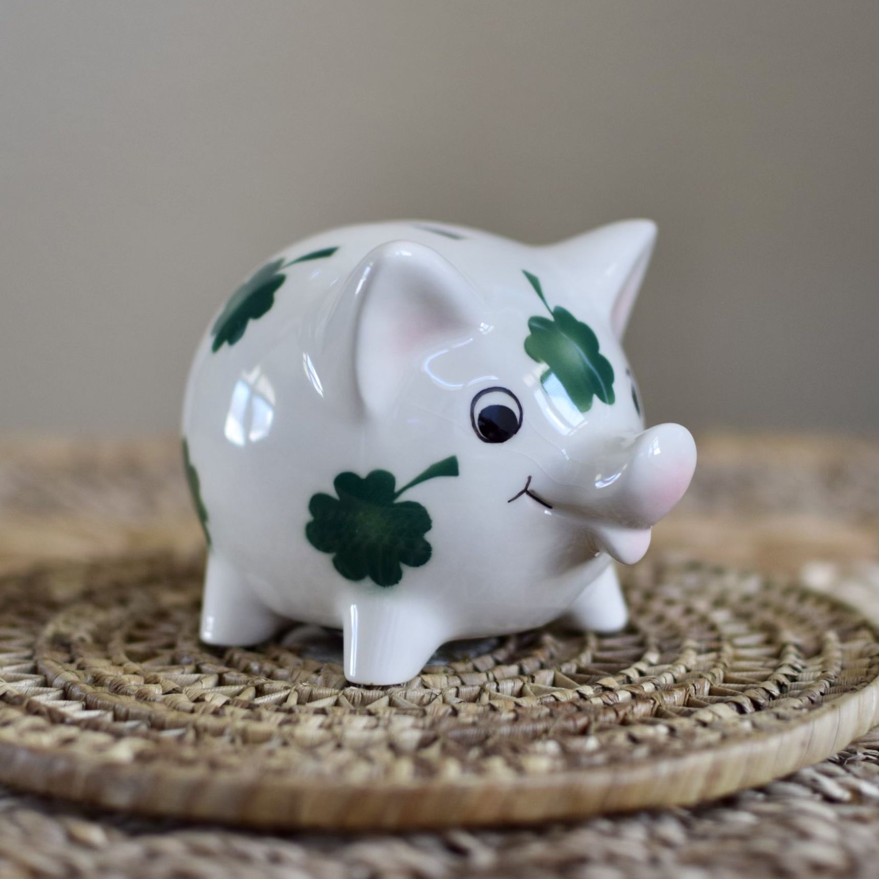 Vtg Goebel W Germany Piggy Bank Shamrock Clover