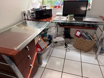 L-Shaped Glass Top Computer Desk