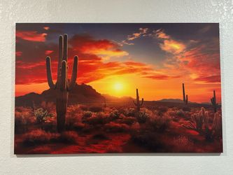 Vibrant Arizona Sunset Mountains & Cactus Canvas Print