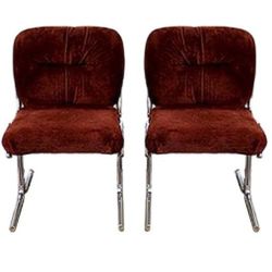 Two (2) vintage chrome cantilever dining room side chair furniture, 1970s