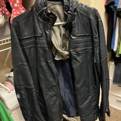 BKE Blue leather jacket S