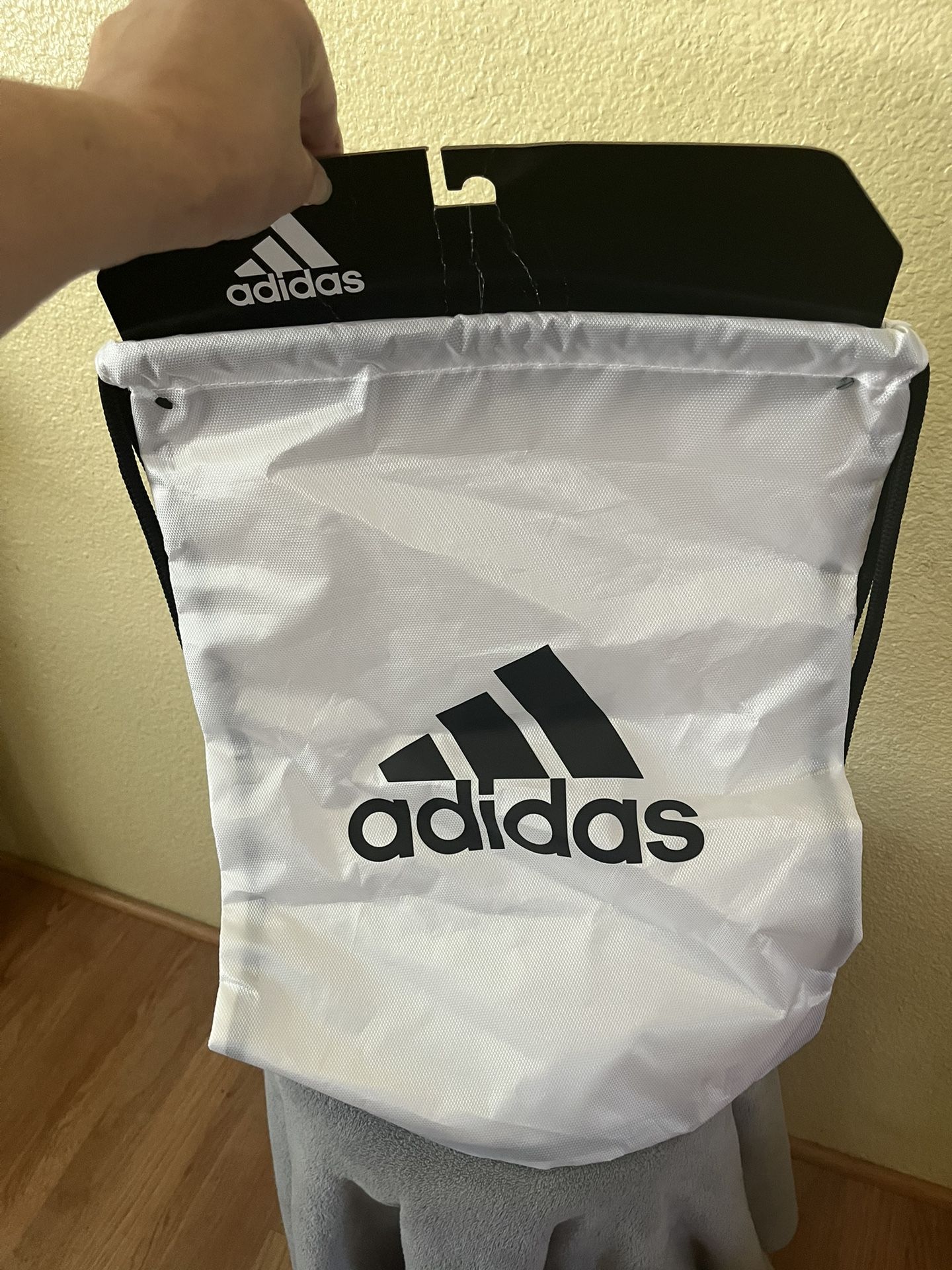 Adidas 3 Stripe Logo White Drawstring Gym Sack Backpack
