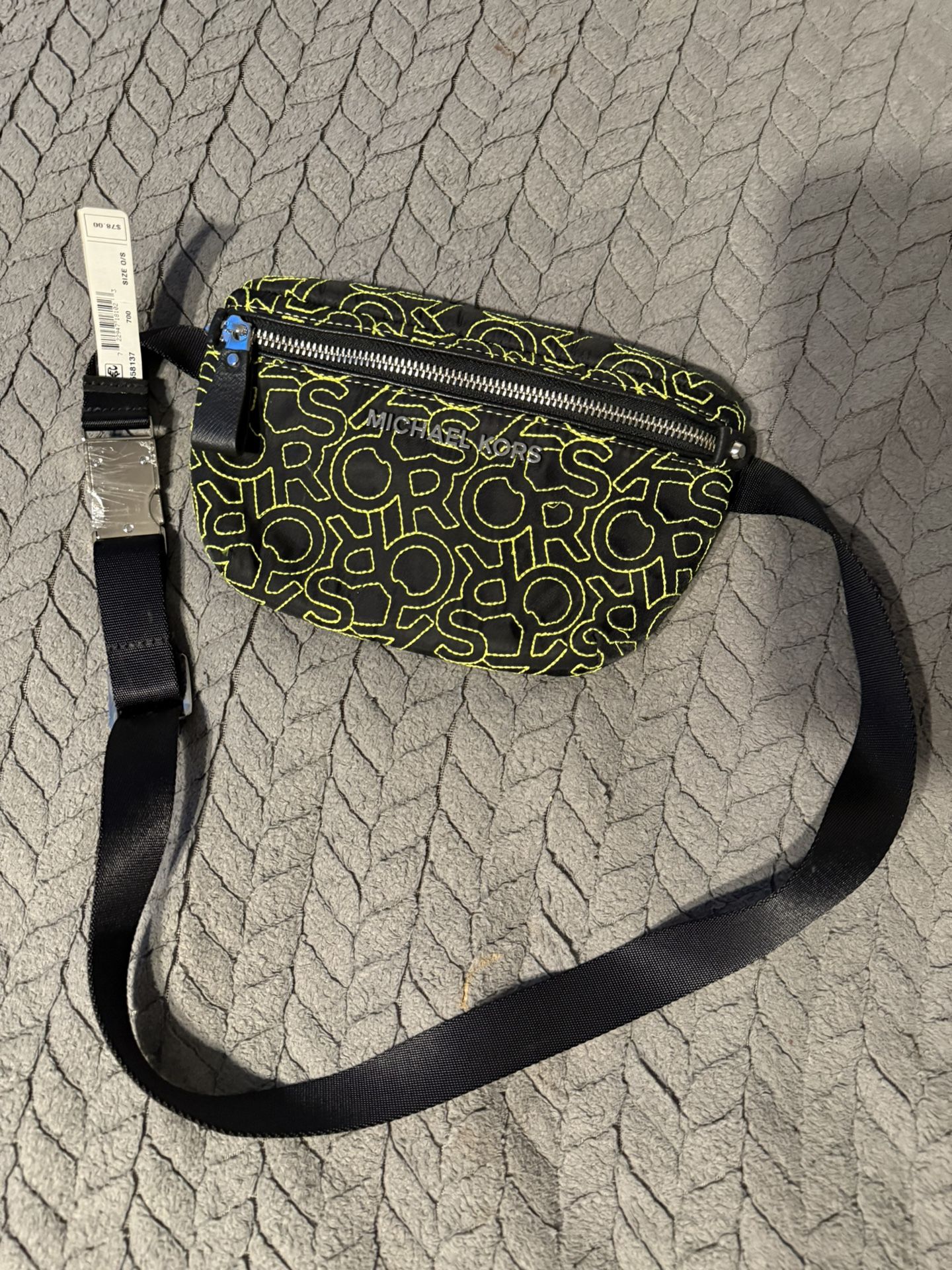 NEW Michael Kors Black Fanny Pack – Lime Green “KORS” Logo & Silver Accents